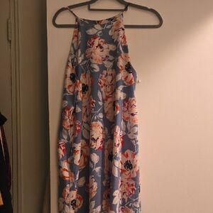 Tiare Hawaii Floral  A-Line Sun Dress  in Blue and Pink